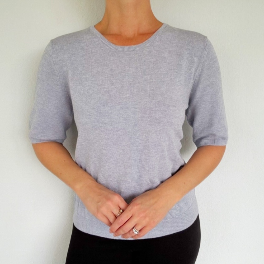 H&M Basics blue gray crew neck short sleeve loose fit sweater top size large